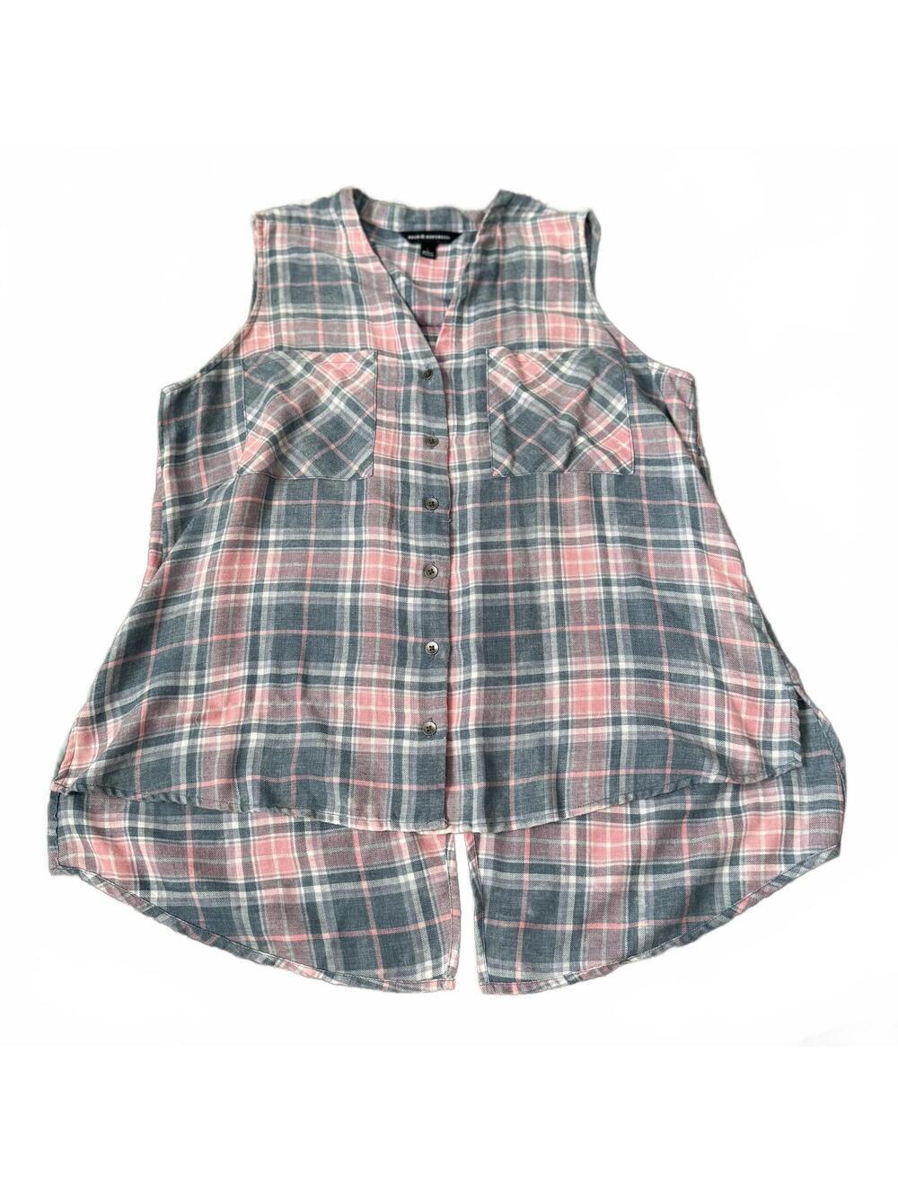 Pink Blue Plaid Rock & Republic Sleeveless Button Up Blouse Large
